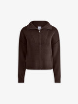 Carmen Zip-Through Rib Knit Coffee Bean