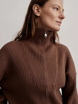 Carmen Zip-Through Rib Knit Cocoa Shell