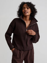 Carmen Zip-Through Rib Knit Coffee Bean
