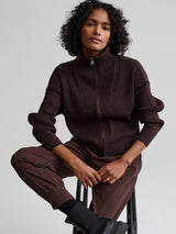 Carmen Zip-Through Rib Knit Coffee Bean