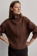 Carmen Zip-Through Rib Knit Cocoa Shell