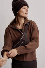Carmen Zip-Through Rib Knit Cocoa Shell
