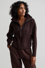 Carmen Zip-Through Rib Knit Coffee Bean