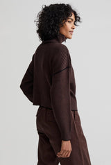 Carmen Zip-Through Rib Knit Coffee Bean