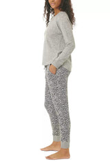 Long Sleeve Pajama Set Gray Leopard