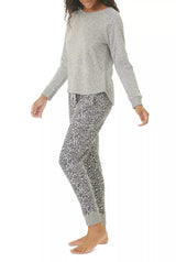 Long Sleeve Pajama Set Gray Leopard