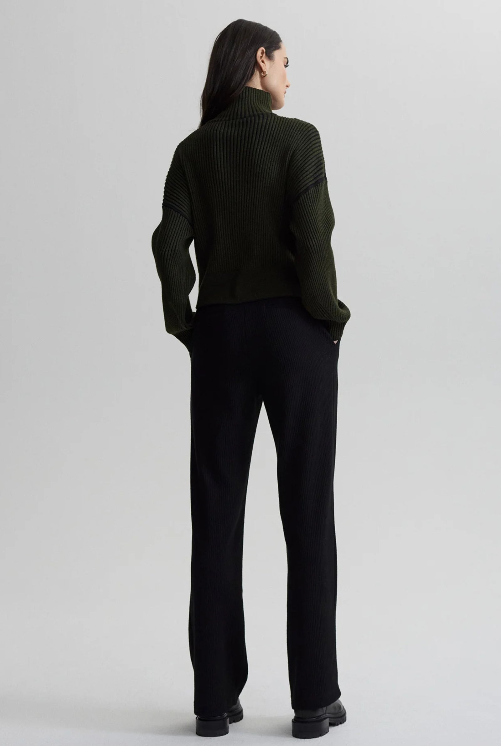 Carmen Zip-Through Rib Knit Dark Olive – One & Another
