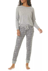 Long Sleeve Pajama Set Gray Leopard